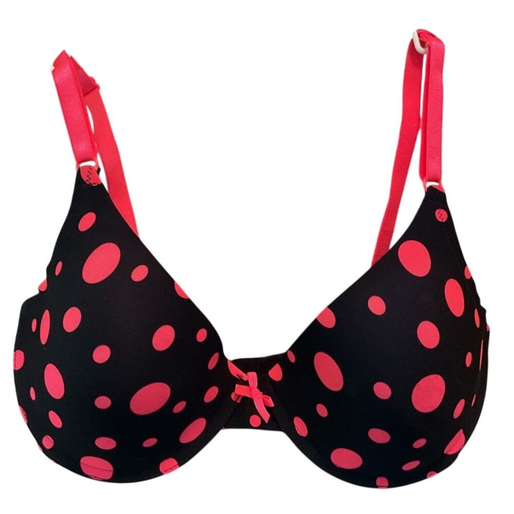 NEW Smart & Sexy Black Red Polka Dot Push Up Underwire Bra Womens 40C
